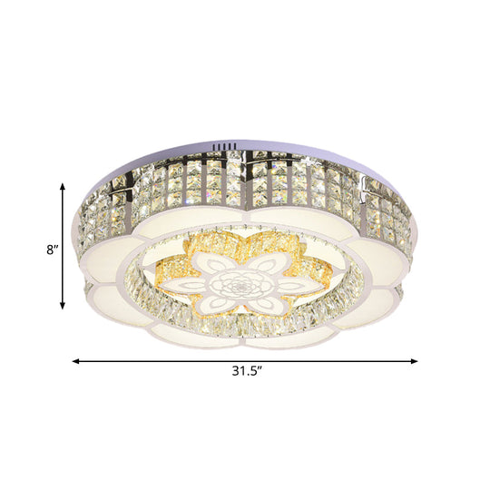 LED Crystal Flush Mount Ceiling Light in Chrome, Modern Flower Design, 23.5"/31.5" Wide