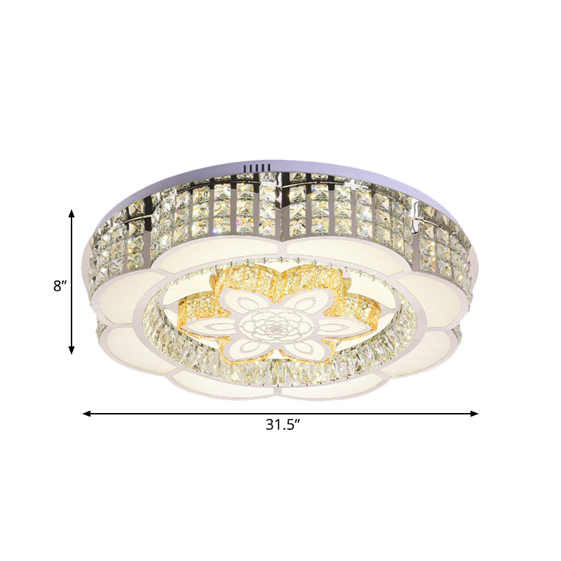 Led Crystal Flush Mount Ceiling Light In Chrome Modern Flower Design 23.5/31.5 Wide