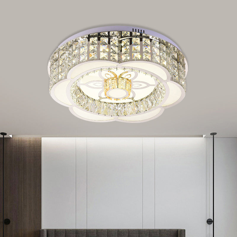 LED Crystal Flush Mount Ceiling Light in Chrome, Modern Flower Design, 23.5"/31.5" Wide