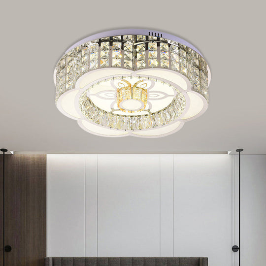 LED Crystal Flush Mount Ceiling Light in Chrome, Modern Flower Design, 23.5"/31.5" Wide