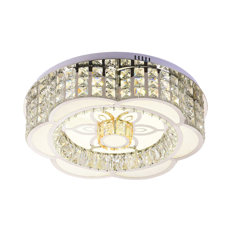 LED Crystal Flush Mount Ceiling Light in Chrome, Modern Flower Design, 23.5"/31.5" Wide