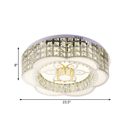 LED Crystal Flush Mount Ceiling Light in Chrome, Modern Flower Design, 23.5"/31.5" Wide