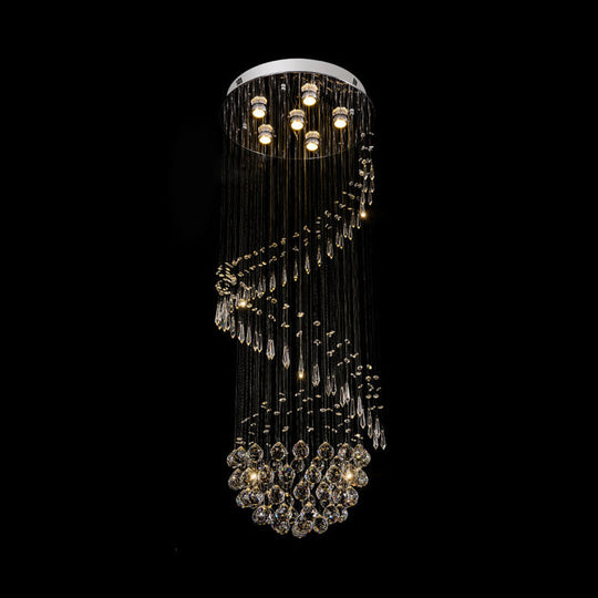 Contemporary Chrome Crystal Flushmount Chandelier - 6 Heads - Coiled Ceiling Mount Light for Hall