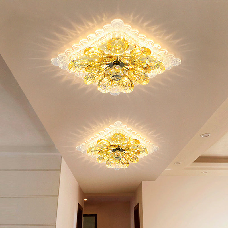Modernist Crystal Led Ceiling Fixture With Scalloped Square Design Sleek Flush Mount Lighting For