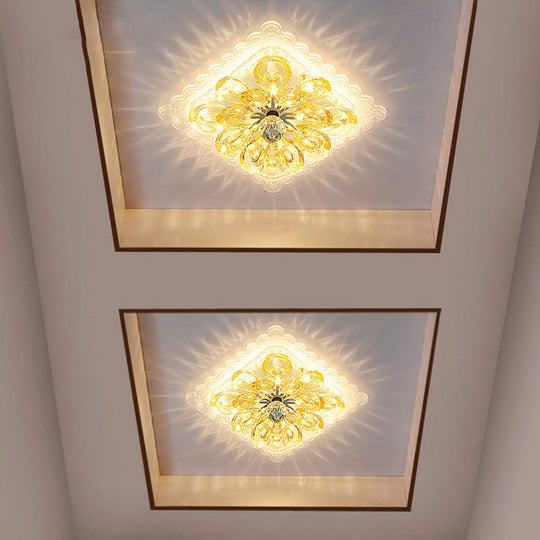 Modernist Crystal LED Ceiling Fixture with Scalloped Square Design – Sleek Flush Mount Lighting for Corridors