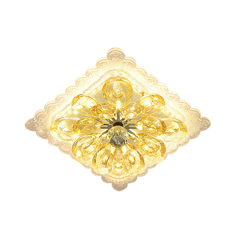 Modernist Crystal LED Ceiling Fixture with Scalloped Square Design – Sleek Flush Mount Lighting for Corridors