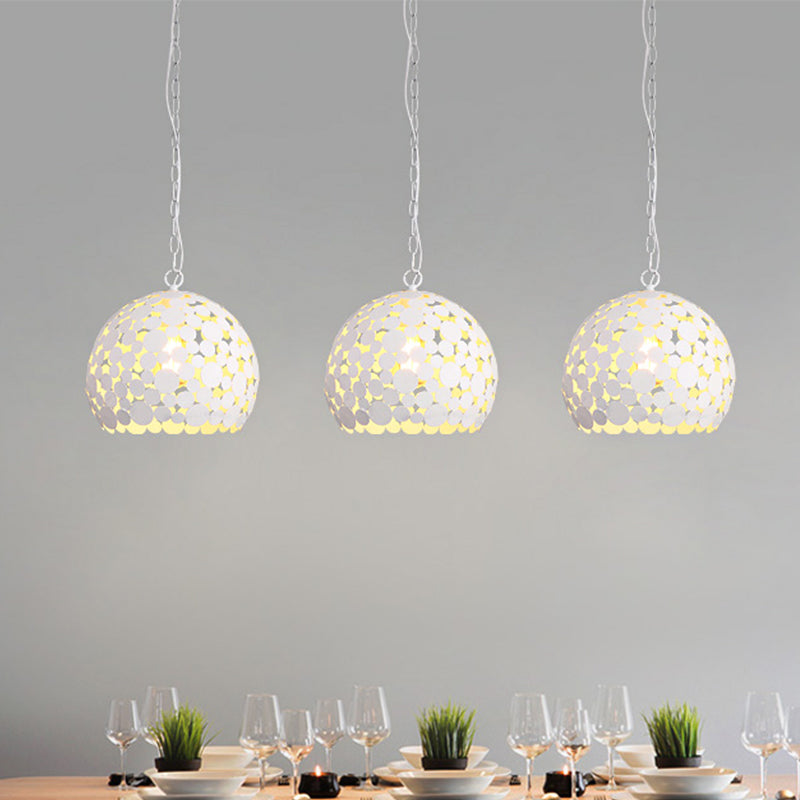 Lampe suspendue moderne en fer rouge-brun/blanc - Design en forme de dôme creux