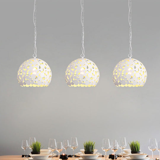 Lampe suspendue moderne en fer rouge-brun/blanc - Design en forme de dôme creux