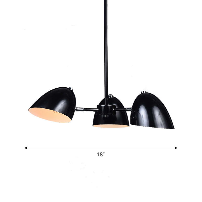 Lustre industriel à abat-jour en forme de dôme en fer avec suspension à 3 têtes pour table à manger - Noir