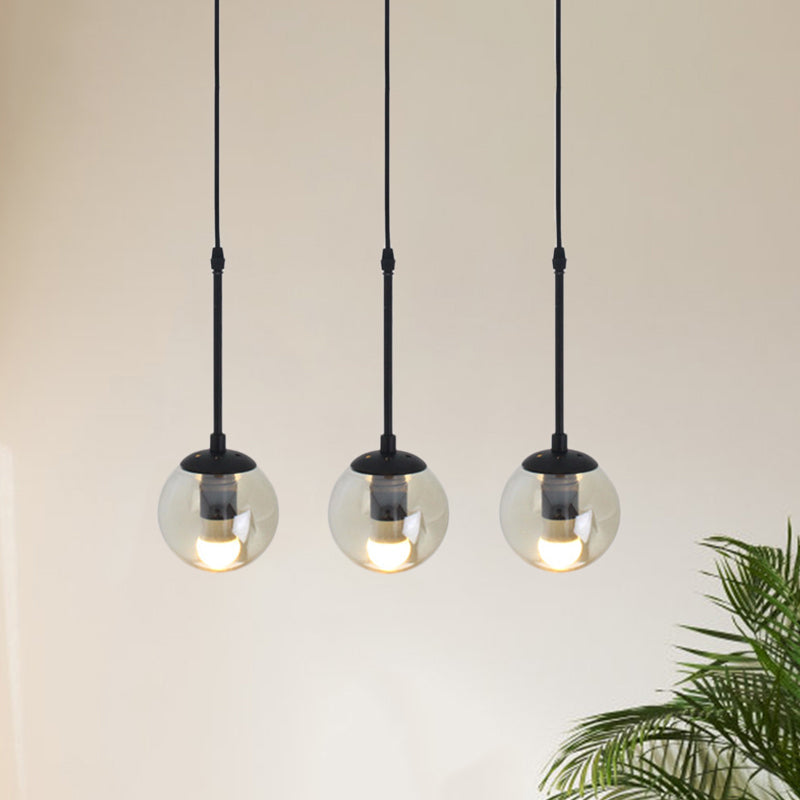 Lampe suspendue minimaliste en verre transparent noir avec globes groupés - Kit de lampe suspendue industrielle (3/5/10 têtes) et auvent linéaire/rond