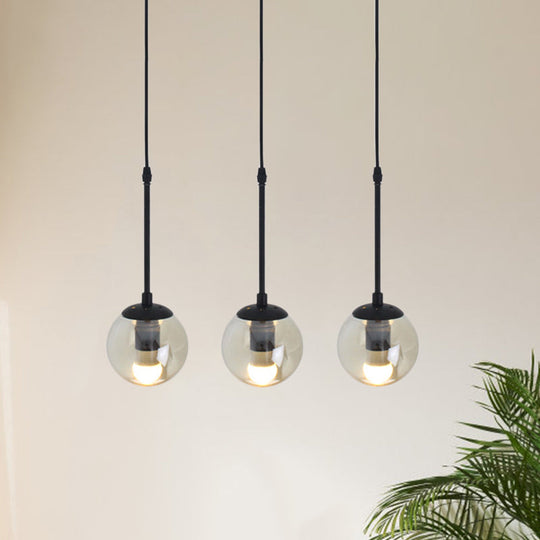 Lampe suspendue minimaliste en verre transparent noir avec globes groupés - Kit de lampe suspendue industrielle (3/5/10 têtes) et auvent linéaire/rond
