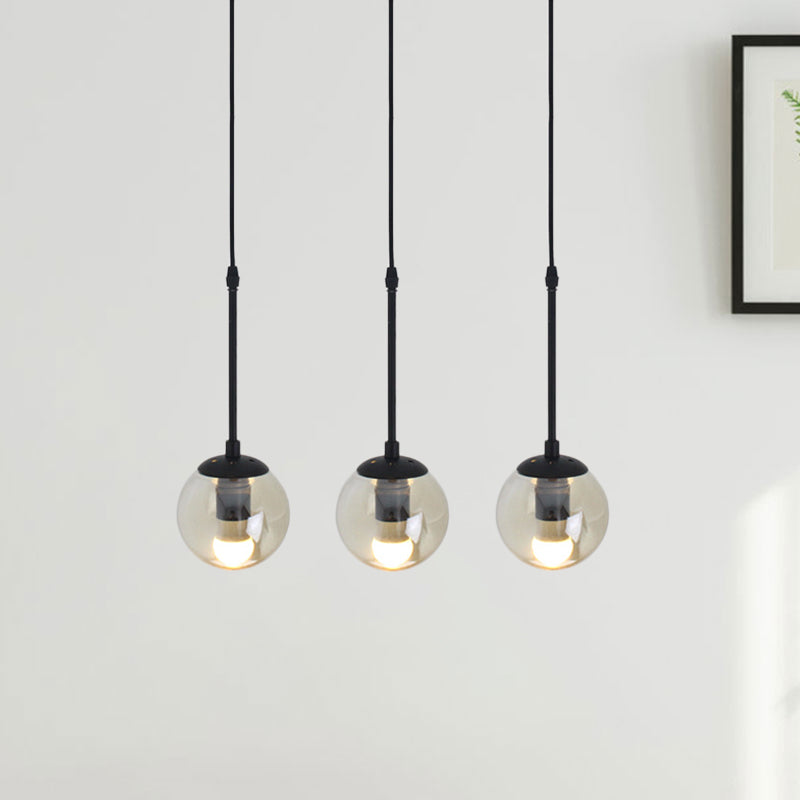 Lampe suspendue minimaliste en verre transparent noir avec globes groupés - Kit de lampe suspendue industrielle (3/5/10 têtes) et auvent linéaire/rond
