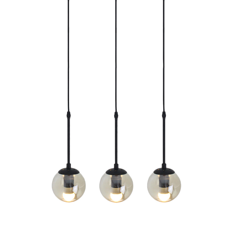 Lampe suspendue minimaliste en verre transparent noir avec globes groupés - Kit de lampe suspendue industrielle (3/5/10 têtes) et auvent linéaire/rond