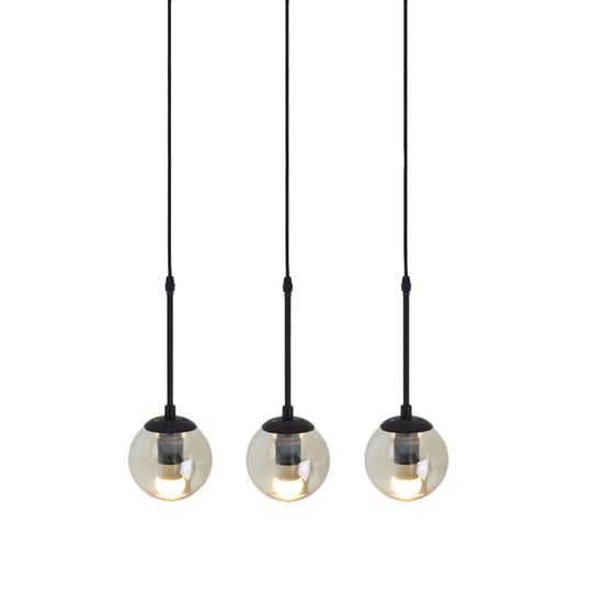 Lampe suspendue minimaliste en verre transparent noir avec globes groupés - Kit de lampe suspendue industrielle (3/5/10 têtes) et auvent linéaire/rond