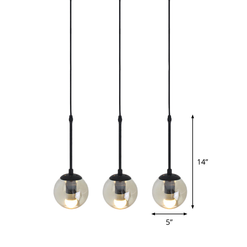 Lampe suspendue minimaliste en verre transparent noir avec globes groupés - Kit de lampe suspendue industrielle (3/5/10 têtes) et auvent linéaire/rond