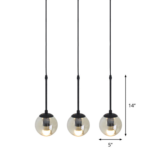 Lampe suspendue minimaliste en verre transparent noir avec globes groupés - Kit de lampe suspendue industrielle (3/5/10 têtes) et auvent linéaire/rond