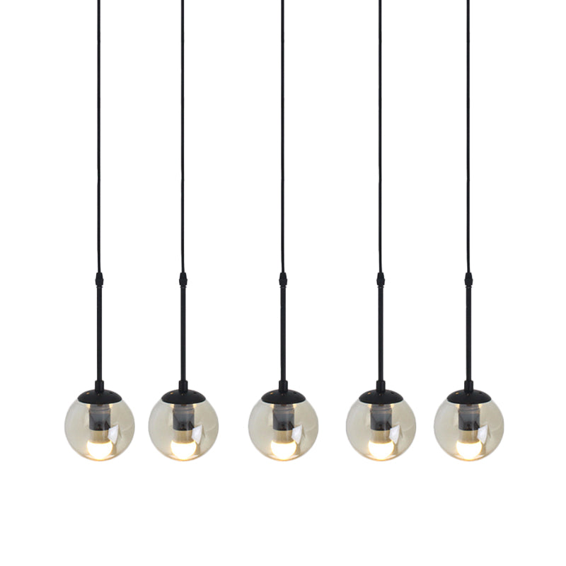 Lampe suspendue minimaliste en verre transparent noir avec globes groupés - Kit de lampe suspendue industrielle (3/5/10 têtes) et auvent linéaire/rond