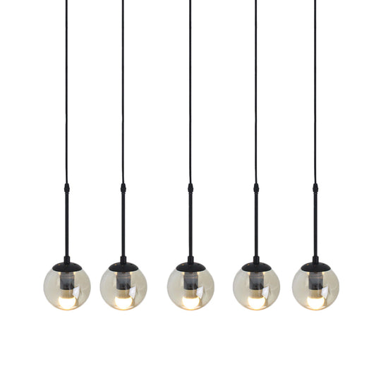 Lampe suspendue minimaliste en verre transparent noir avec globes groupés - Kit de lampe suspendue industrielle (3/5/10 têtes) et auvent linéaire/rond