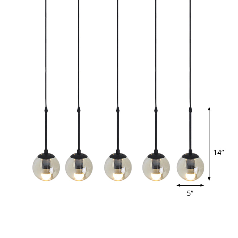Lampe suspendue minimaliste en verre transparent noir avec globes groupés - Kit de lampe suspendue industrielle (3/5/10 têtes) et auvent linéaire/rond