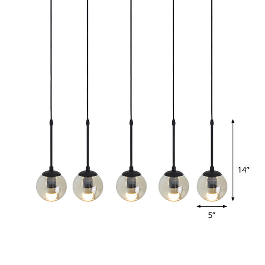 Lampe suspendue minimaliste en verre transparent noir avec globes groupés - Kit de lampe suspendue industrielle (3/5/10 têtes) et auvent linéaire/rond