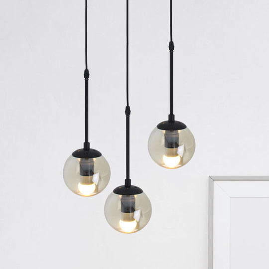 Lampe suspendue minimaliste en verre transparent noir avec globes groupés - Kit de lampe suspendue industrielle (3/5/10 têtes) et auvent linéaire/rond