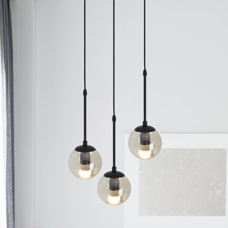 Lampe suspendue minimaliste en verre transparent noir avec globes groupés - Kit de lampe suspendue industrielle (3/5/10 têtes) et auvent linéaire/rond