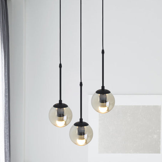 Lampe suspendue minimaliste en verre transparent noir avec globes groupés - Kit de lampe suspendue industrielle (3/5/10 têtes) et auvent linéaire/rond