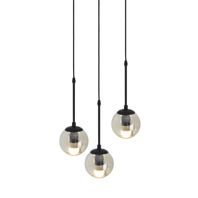 Lampe suspendue minimaliste en verre transparent noir avec globes groupés - Kit de lampe suspendue industrielle (3/5/10 têtes) et auvent linéaire/rond
