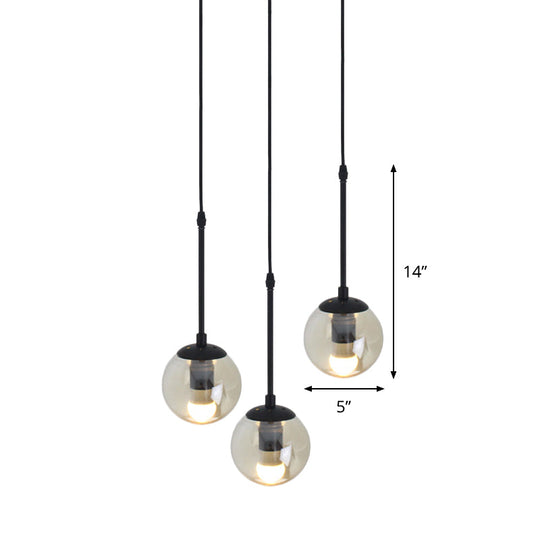Lampe suspendue minimaliste en verre transparent noir avec globes groupés - Kit de lampe suspendue industrielle (3/5/10 têtes) et auvent linéaire/rond