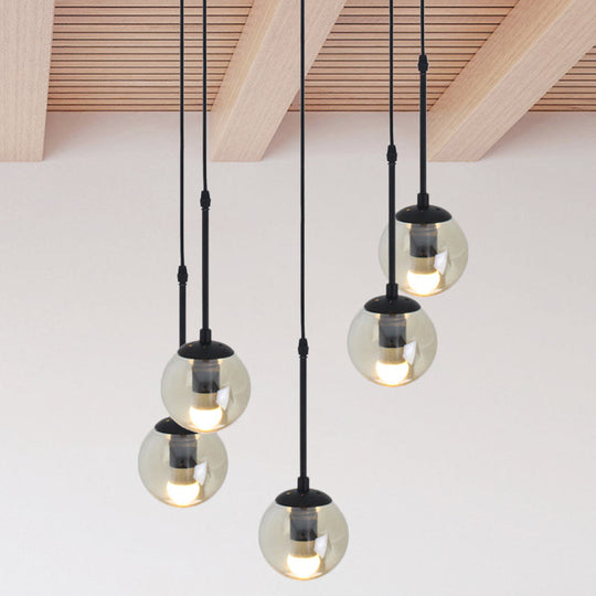 Lampe suspendue minimaliste en verre transparent noir avec globes groupés - Kit de lampe suspendue industrielle (3/5/10 têtes) et auvent linéaire/rond