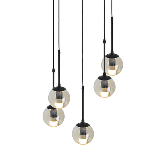 Lampe suspendue minimaliste en verre transparent noir avec globes groupés - Kit de lampe suspendue industrielle (3/5/10 têtes) et auvent linéaire/rond
