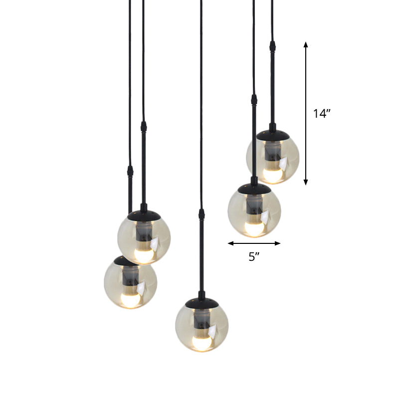 Lampe suspendue minimaliste en verre transparent noir avec globes groupés - Kit de lampe suspendue industrielle (3/5/10 têtes) et auvent linéaire/rond