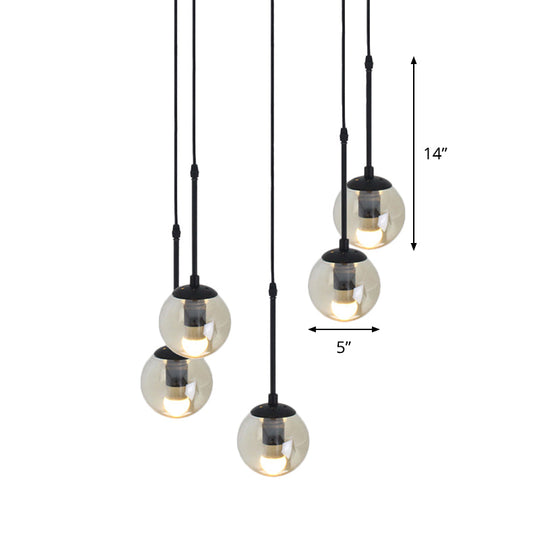 Lampe suspendue minimaliste en verre transparent noir avec globes groupés - Kit de lampe suspendue industrielle (3/5/10 têtes) et auvent linéaire/rond