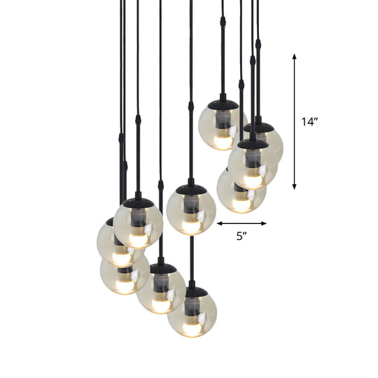 Lampe suspendue minimaliste en verre transparent noir avec globes groupés - Kit de lampe suspendue industrielle (3/5/10 têtes) et auvent linéaire/rond