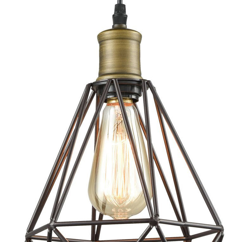 Diamond Cage Pendant Light in Retro Style- Brass/Antique for Living Room