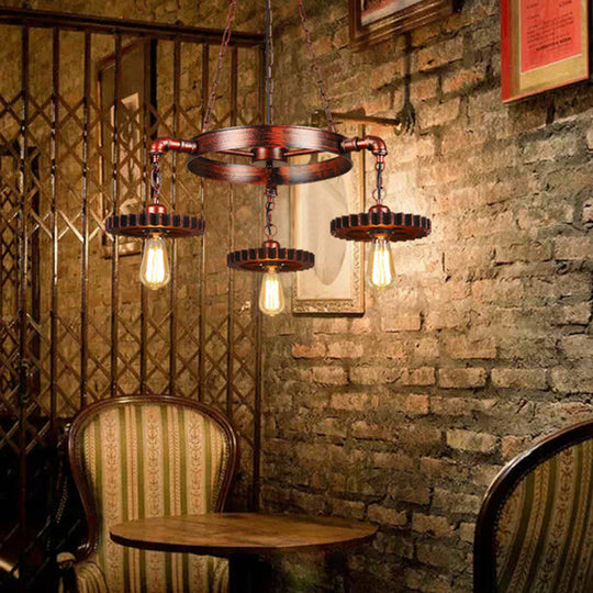 Suspension vintage à 3/7 têtes | Lustre en métal rouille foncé de style antique pour restaurants
