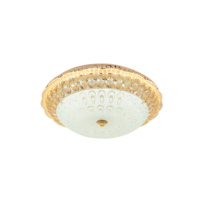 Contemporary Gold LED Flush Ceiling Light with Opal Texture Glass Shade - 16"/19.5" Diameter