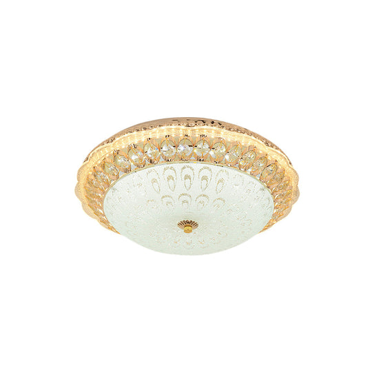 Contemporary Gold LED Flush Ceiling Light with Opal Texture Glass Shade - 16"/19.5" Diameter