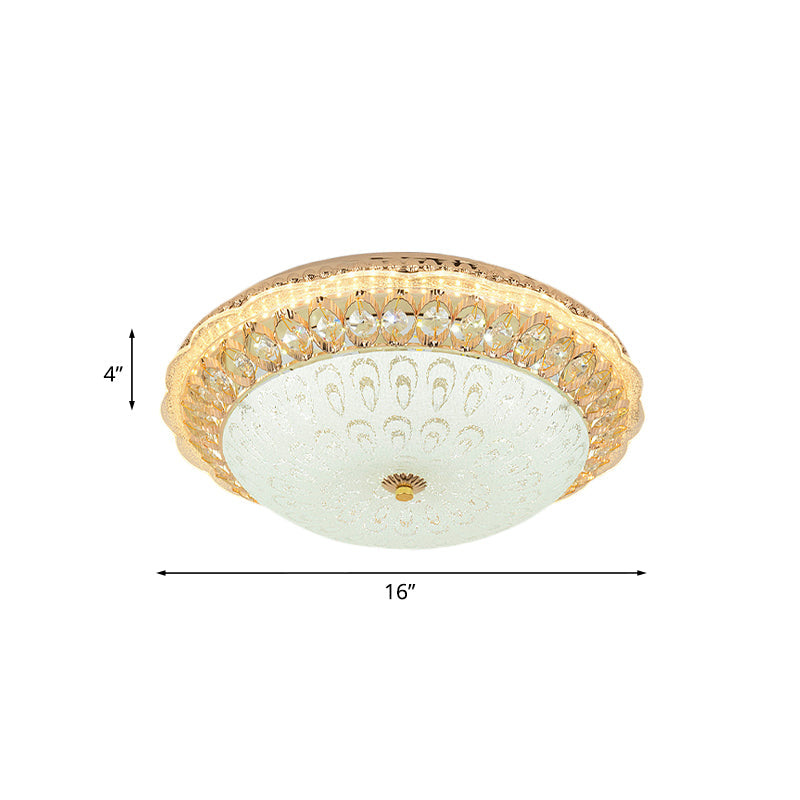 Contemporary Gold LED Flush Ceiling Light with Opal Texture Glass Shade - 16"/19.5" Diameter