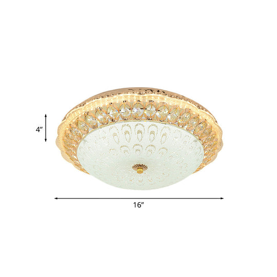 Contemporary Gold LED Flush Ceiling Light with Opal Texture Glass Shade - 16"/19.5" Diameter