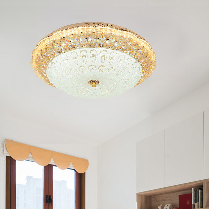 Contemporary Gold LED Flush Ceiling Light with Opal Texture Glass Shade - 16"/19.5" Diameter