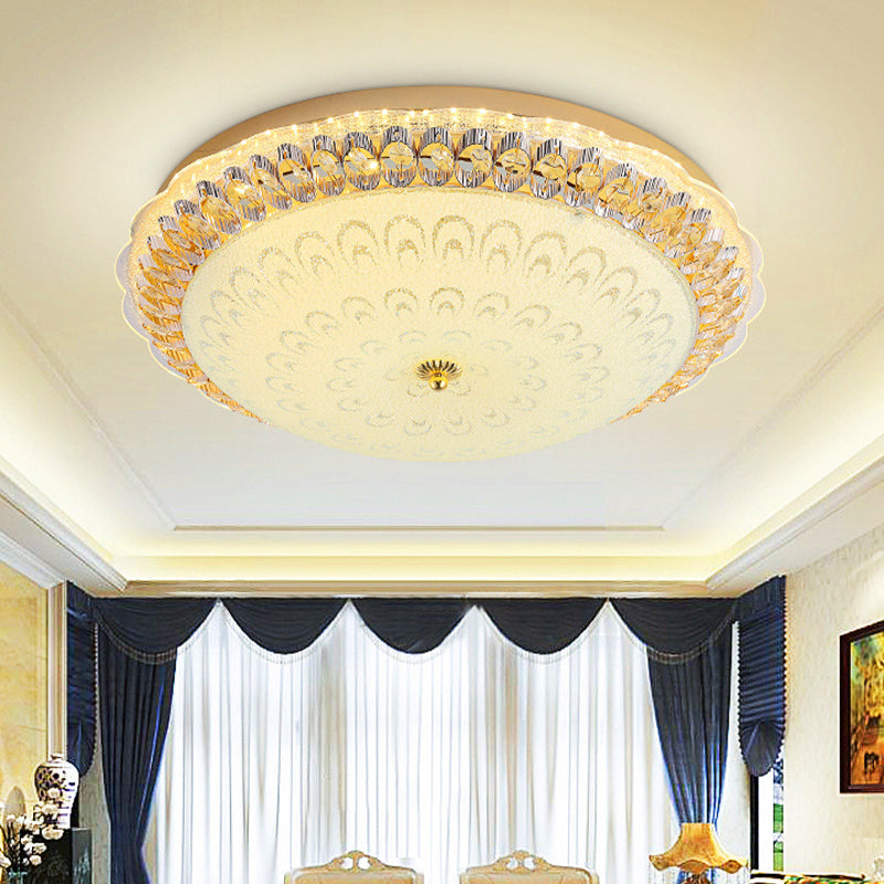 Contemporary Gold Led Flush Ceiling Light With Opal Texture Glass Shade - 16/19.5 Diameter