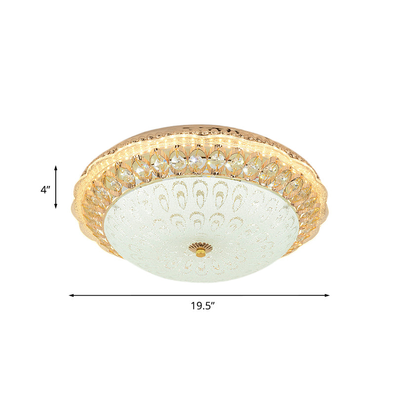 Contemporary Gold LED Flush Ceiling Light with Opal Texture Glass Shade - 16"/19.5" Diameter