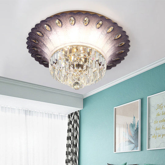 Modern LED Crystal Flush Light - Purple Tiered, Round Design - 19.5"/23.5" Diameter - Bedroom Ceiling Lamp with Scalloped Edge