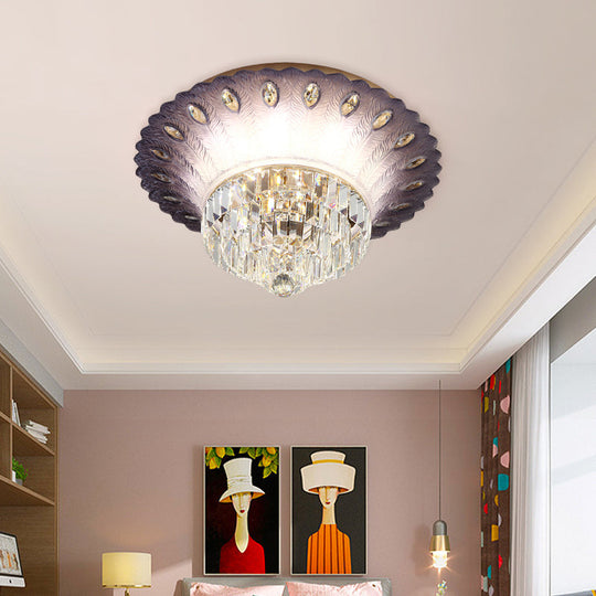 Modern LED Crystal Flush Light - Purple Tiered, Round Design - 19.5"/23.5" Diameter - Bedroom Ceiling Lamp with Scalloped Edge