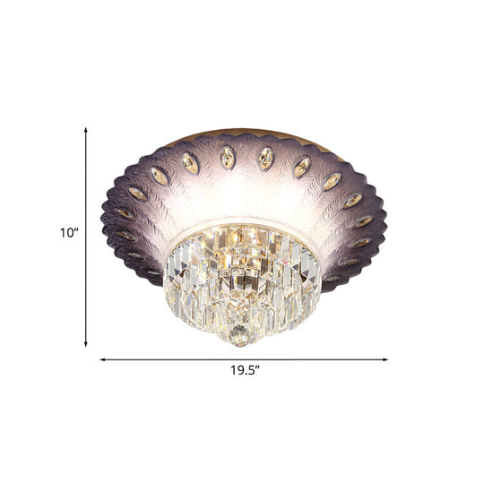 Modern LED Crystal Flush Light - Purple Tiered, Round Design - 19.5"/23.5" Diameter - Bedroom Ceiling Lamp with Scalloped Edge