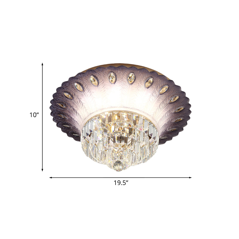 Modern Led Crystal Flush Light - Purple Tiered Round Design 19.5/23.5 Diameter Bedroom Ceiling Lamp