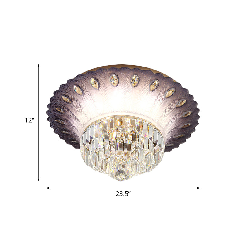 Modern LED Crystal Flush Light - Purple Tiered, Round Design - 19.5"/23.5" Diameter - Bedroom Ceiling Lamp with Scalloped Edge
