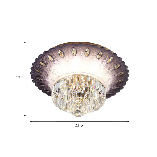 Modern LED Crystal Flush Light - Purple Tiered, Round Design - 19.5"/23.5" Diameter - Bedroom Ceiling Lamp with Scalloped Edge