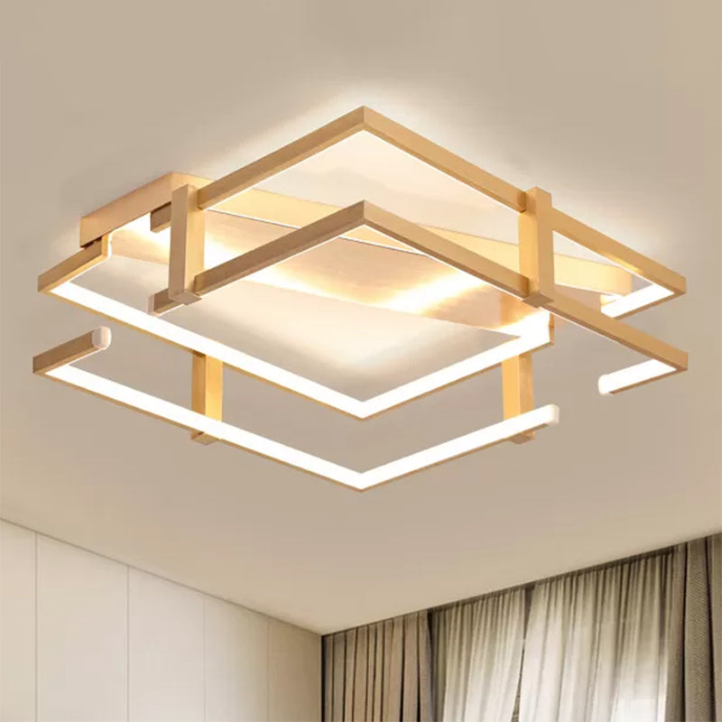 Nordic Gold LED Bedroom Ceiling Lamp, Aluminum Frame, Flush Mount Light Fixture in Warm/White, 18"/23.5"W